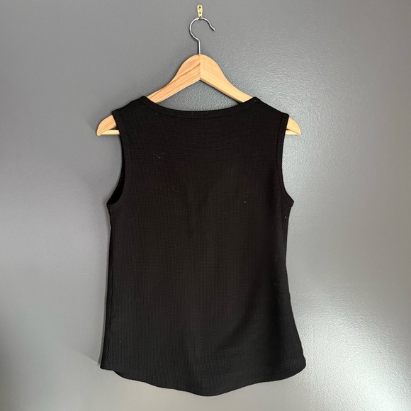 Women Black Thermal Thick Strap Tank Top With Button Top Size Large - Picture 2 of 4